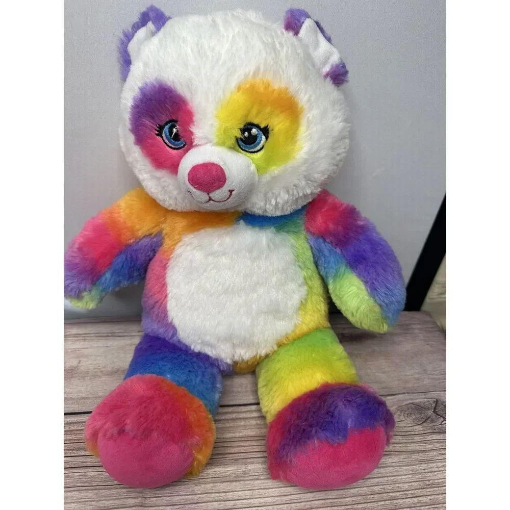 Build A Bear Rainbow Pop of Color Panda Plush Stuffed Animal 16 Inches Long EUC
